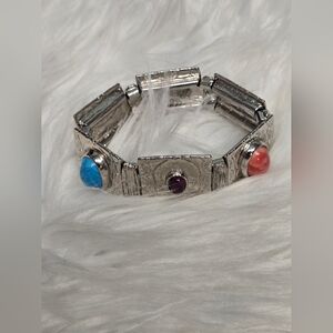 Stretch Silver Bracelet with Multicolor Stones